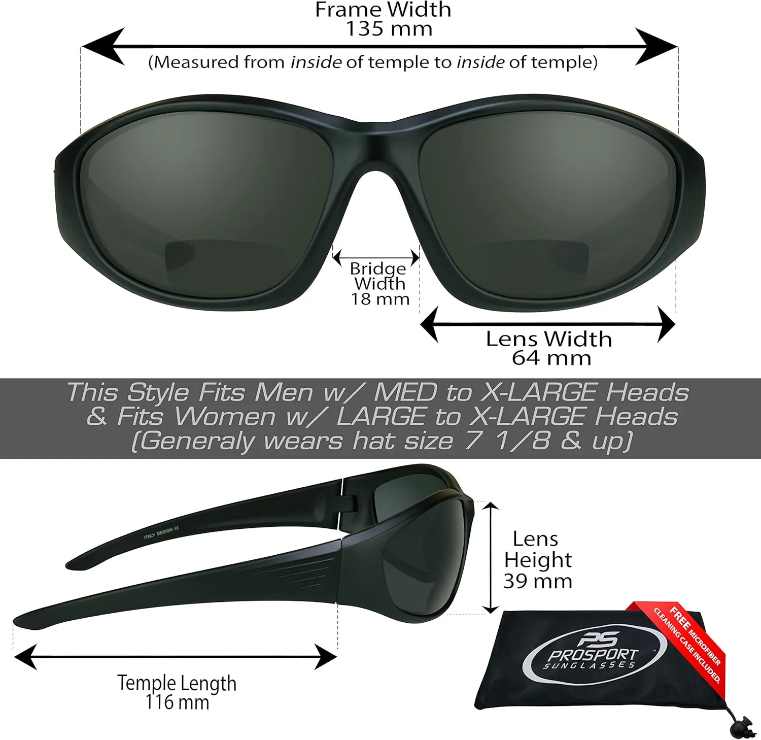 proSPORT Polarized Bifocal Sunglass Readers Fishing Driving Sport Motorcycle Anti-Glare Wrap Full Frame Large UV Men Women