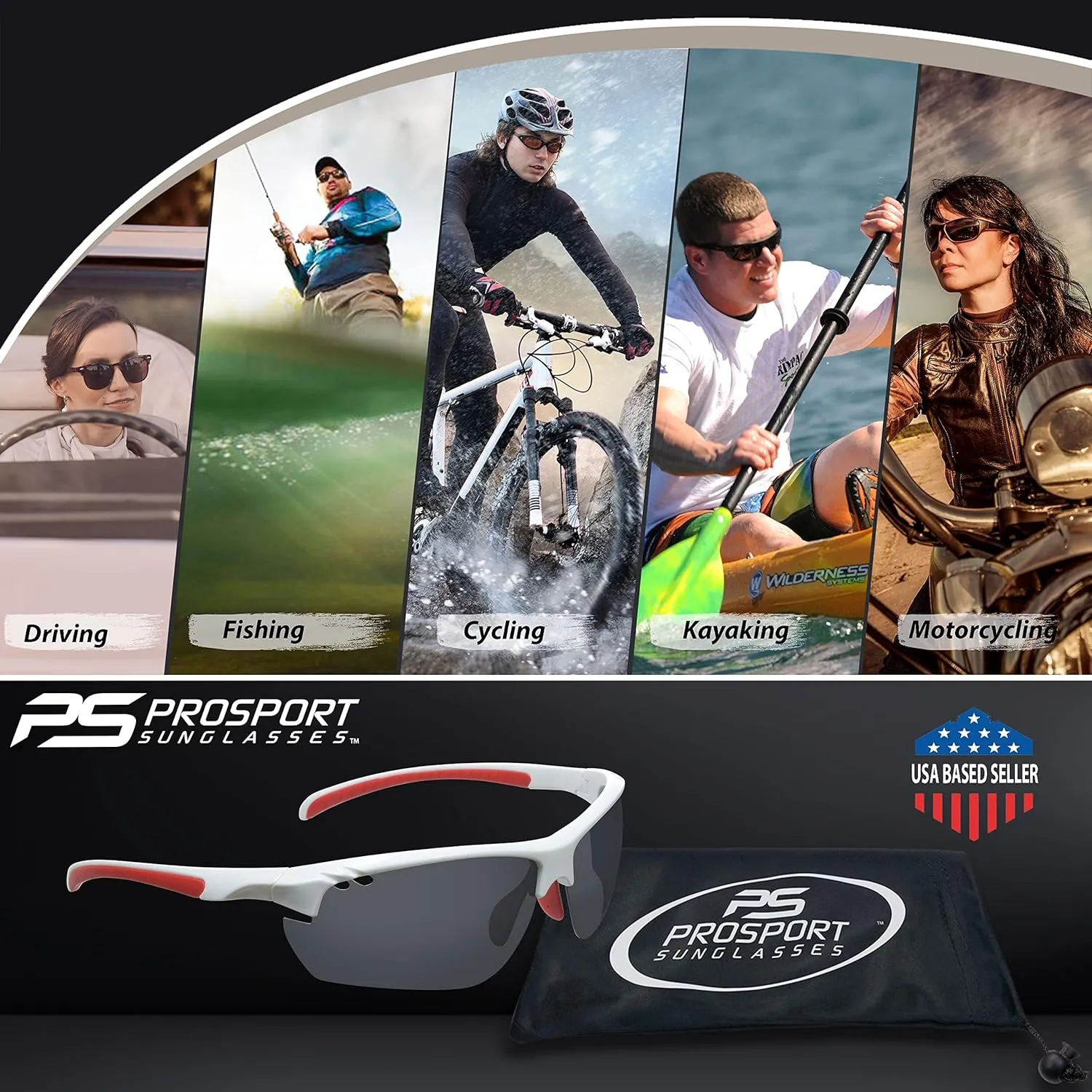 proSPORT Polarized Sport Sunglass Adjustable Nose Piece Fishing Cycling Golf