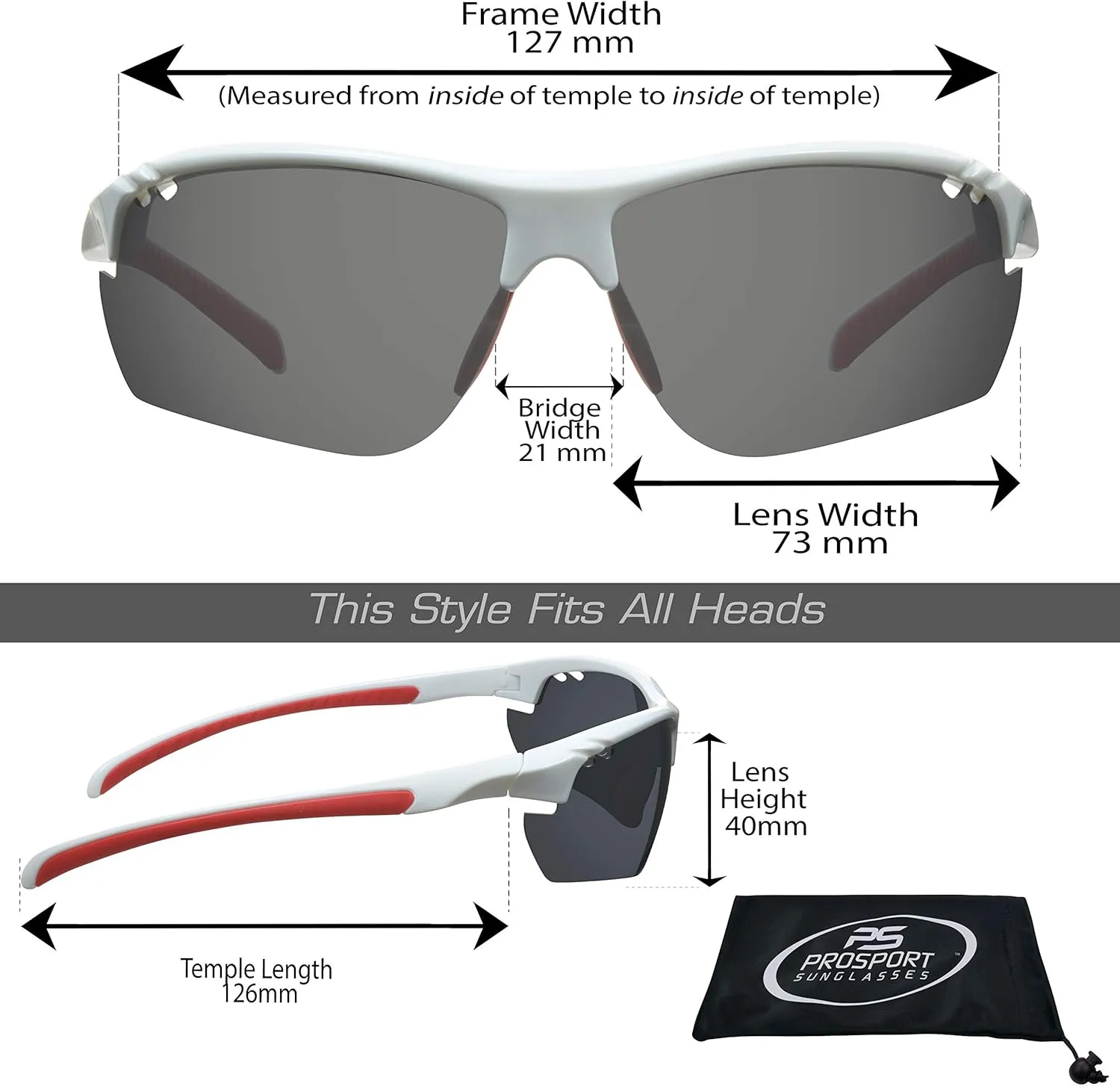 proSPORT Polarized Sport Sunglass Adjustable Nose Piece Fishing Cycling Golf