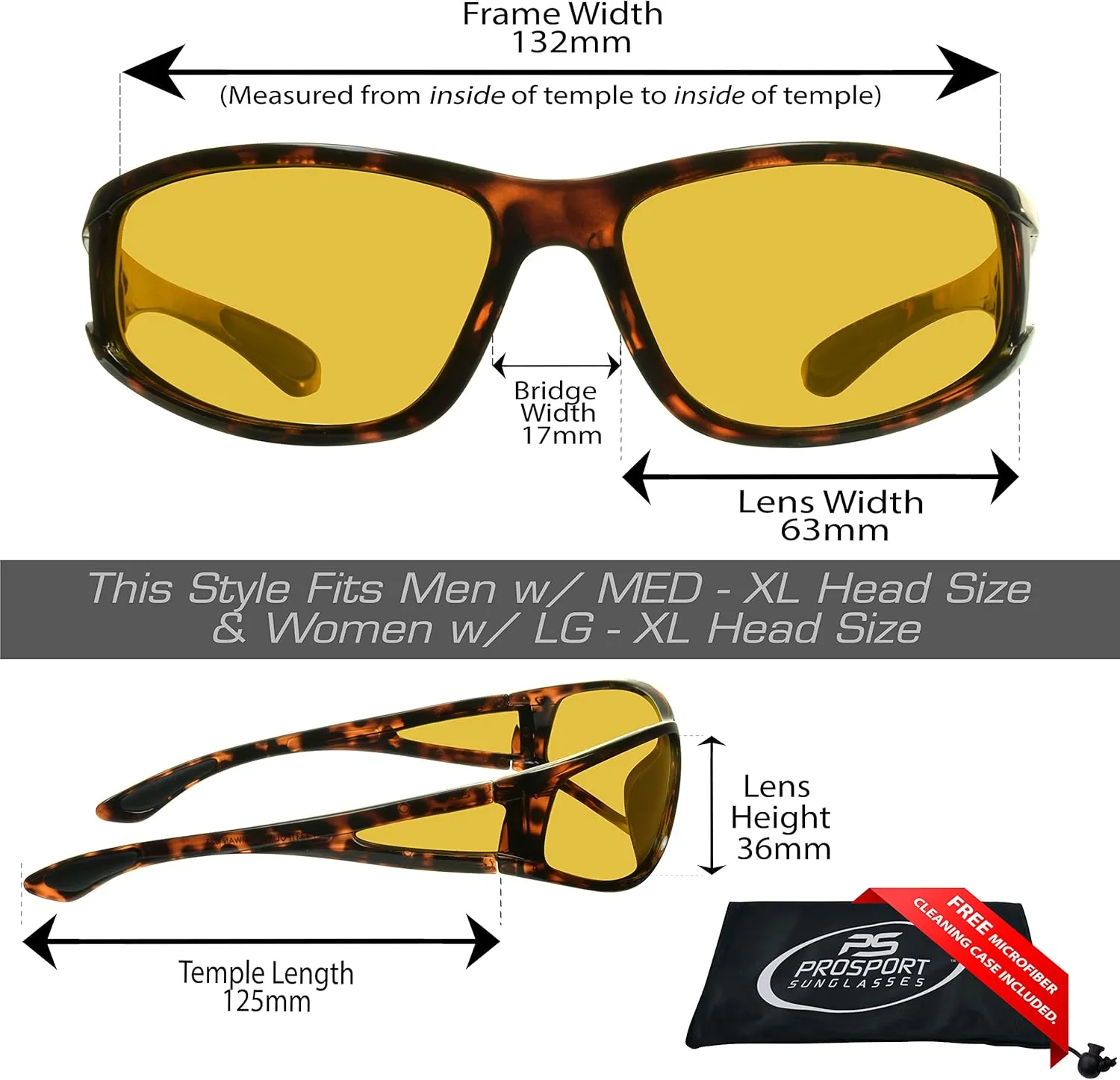 proSPORT Yellow Polarized Sunglass Men Women Sport Night Vision Driving Motorcycle Riding