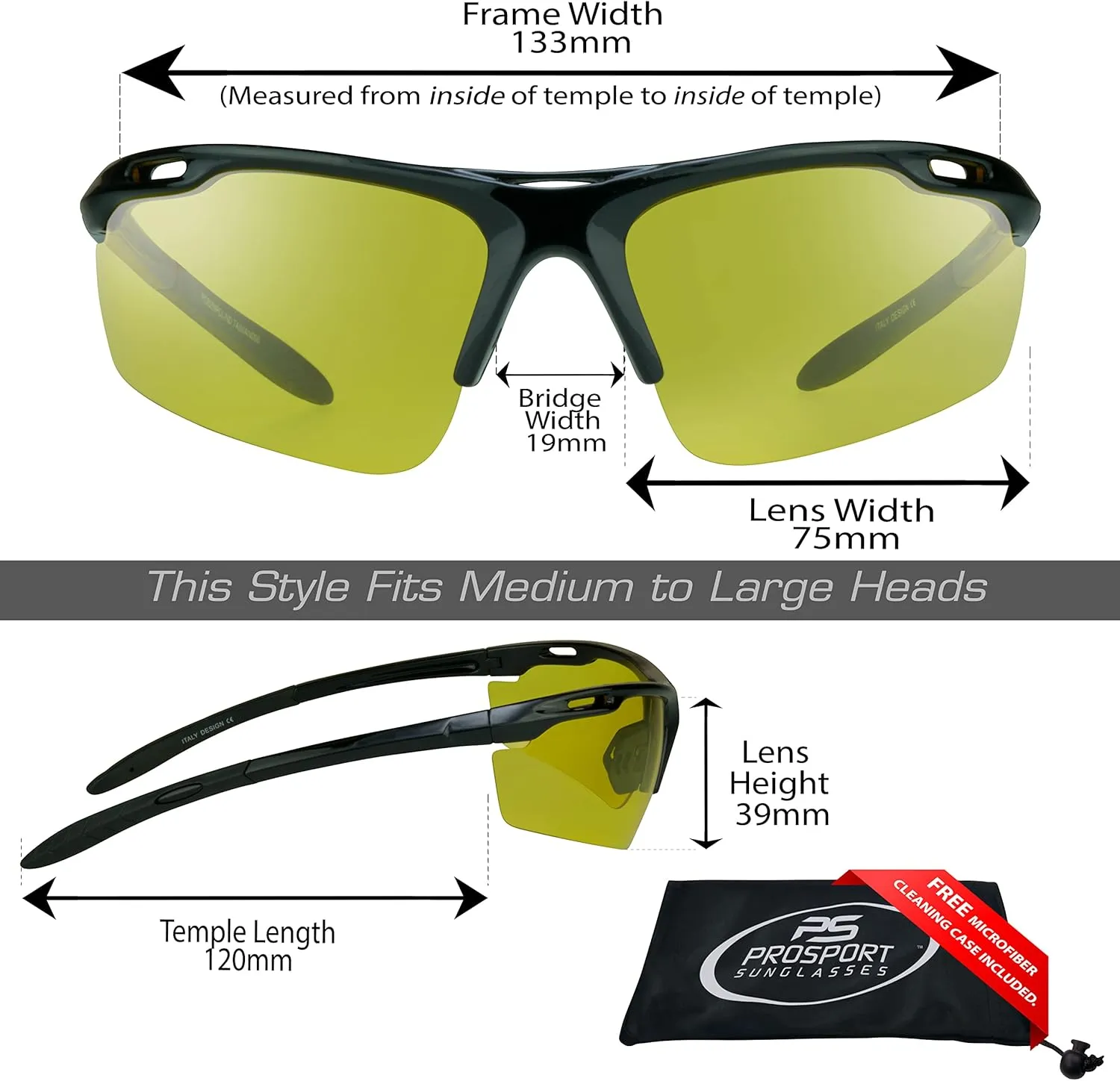 proSPORT Yellow Polarized Sunglass Men Women Sport Night Vision Driving Motorcycle Riding