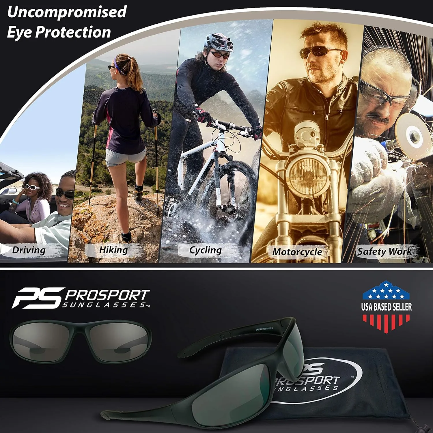 proSPORT Z87.1 Bifocal Safety Sunglasses ANSI for Men Women Readers Sport Wrap Dark Gray Smoke Black  1.50  2.00  2.50  3.00