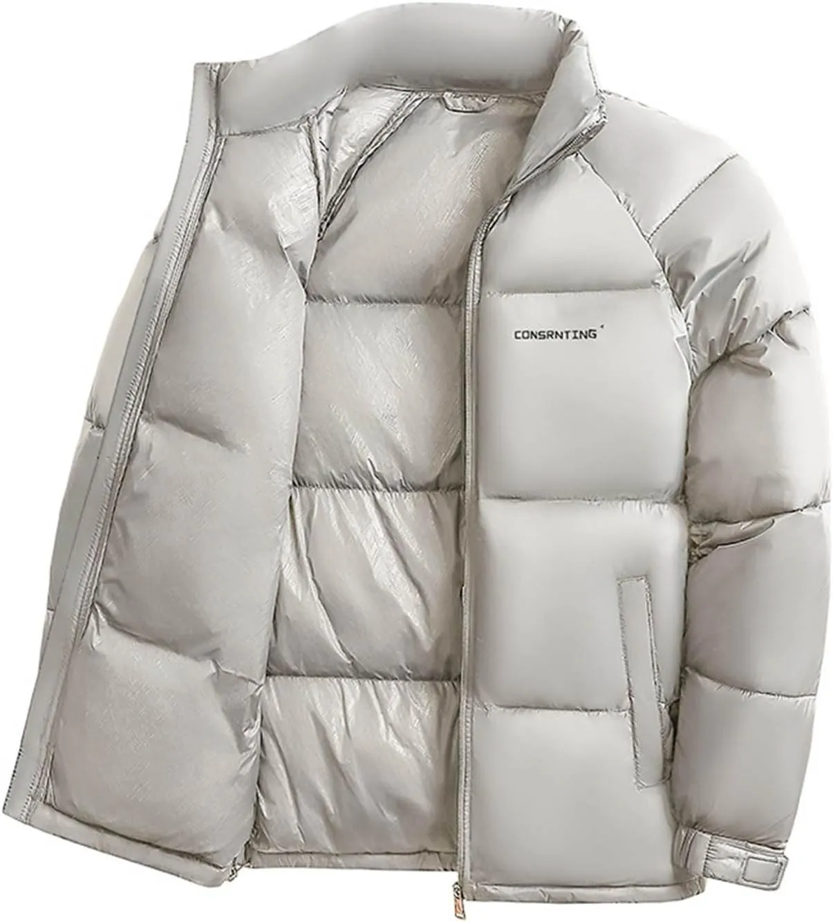 Puffer Jacket Men Quilted Zipper Stand Collar Down Coat Casual Lightweight Winter Puffy Jacket Outwear with Pockets