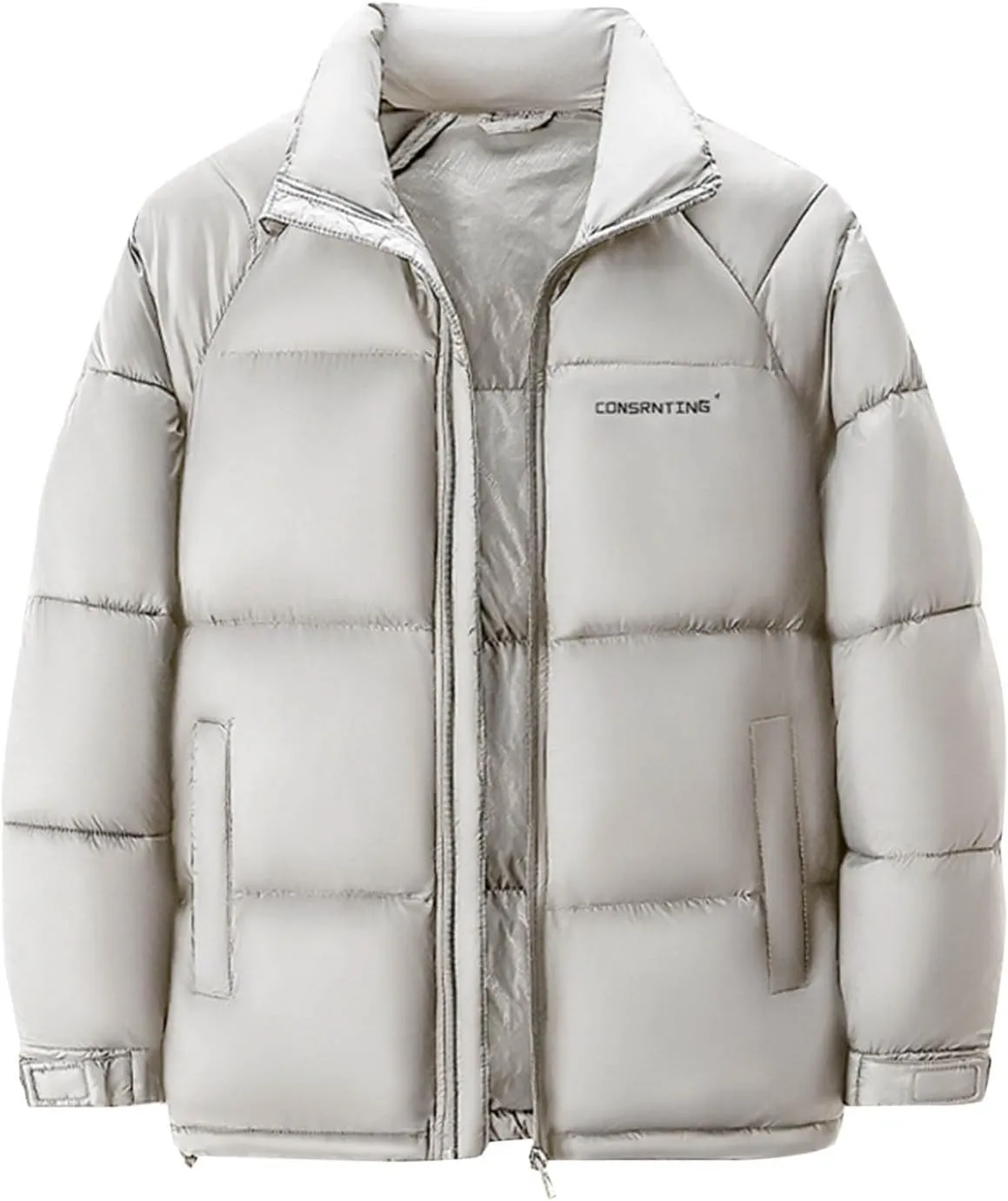 Puffer Jacket Men Quilted Zipper Stand Collar Down Coat Casual Lightweight Winter Puffy Jacket Outwear with Pockets