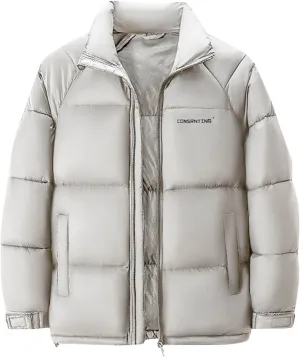 Puffer Jacket Men Quilted Zipper Stand Collar Down Coat Casual Lightweight Winter Puffy Jacket Outwear with Pockets
