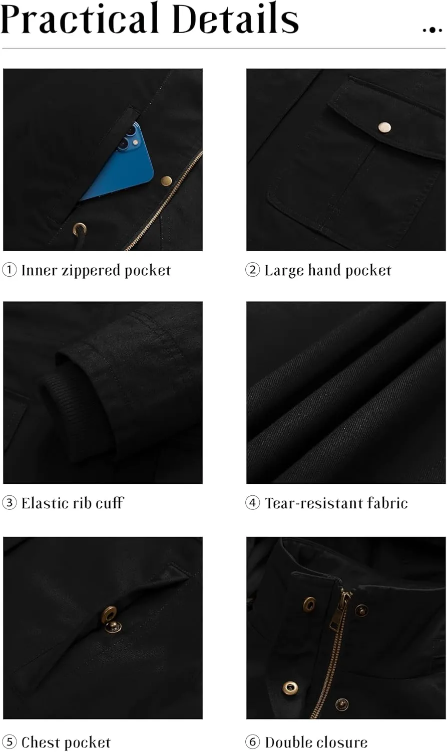 Pursky Women's Cotton Anorak Jacket Lightweight Casual Military Jackets Safari Utility Coats With Removable Hood