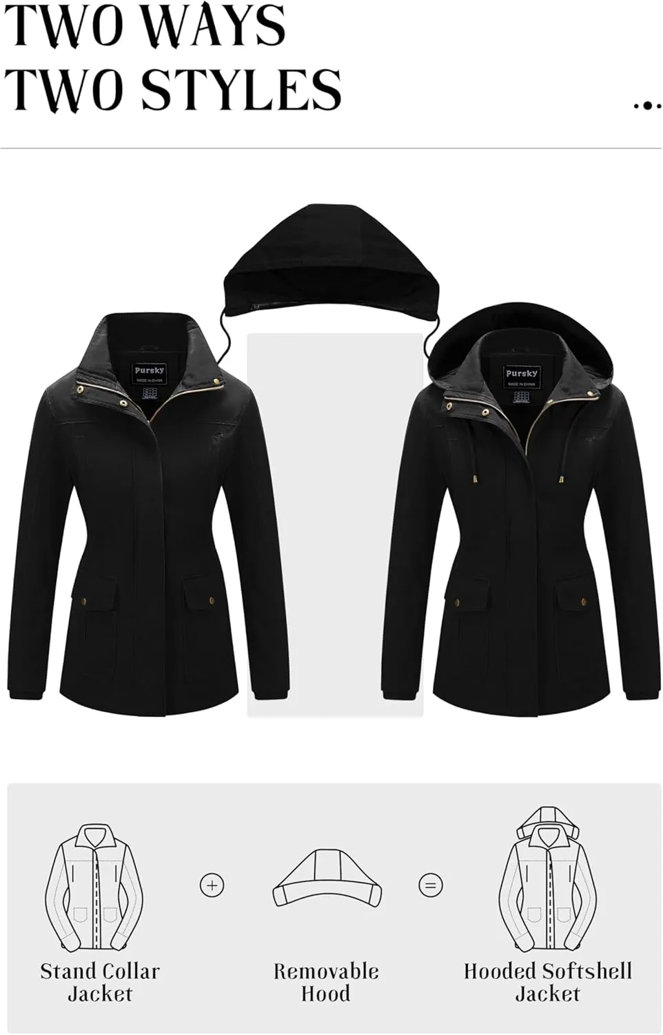 Pursky Women's Cotton Anorak Jacket Lightweight Casual Military Jackets Safari Utility Coats With Removable Hood