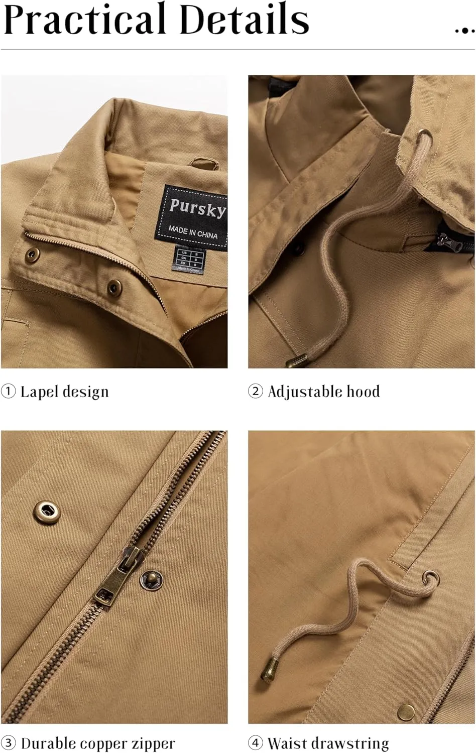 Pursky Women's Cotton Anorak Jacket Lightweight Casual Military Jackets Safari Utility Coats With Removable Hood