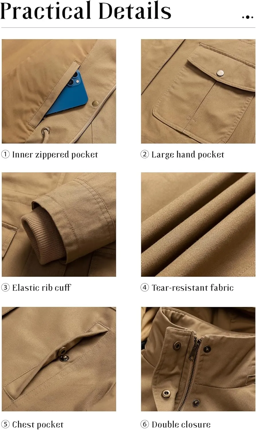 Pursky Women's Cotton Anorak Jacket Lightweight Casual Military Jackets Safari Utility Coats With Removable Hood