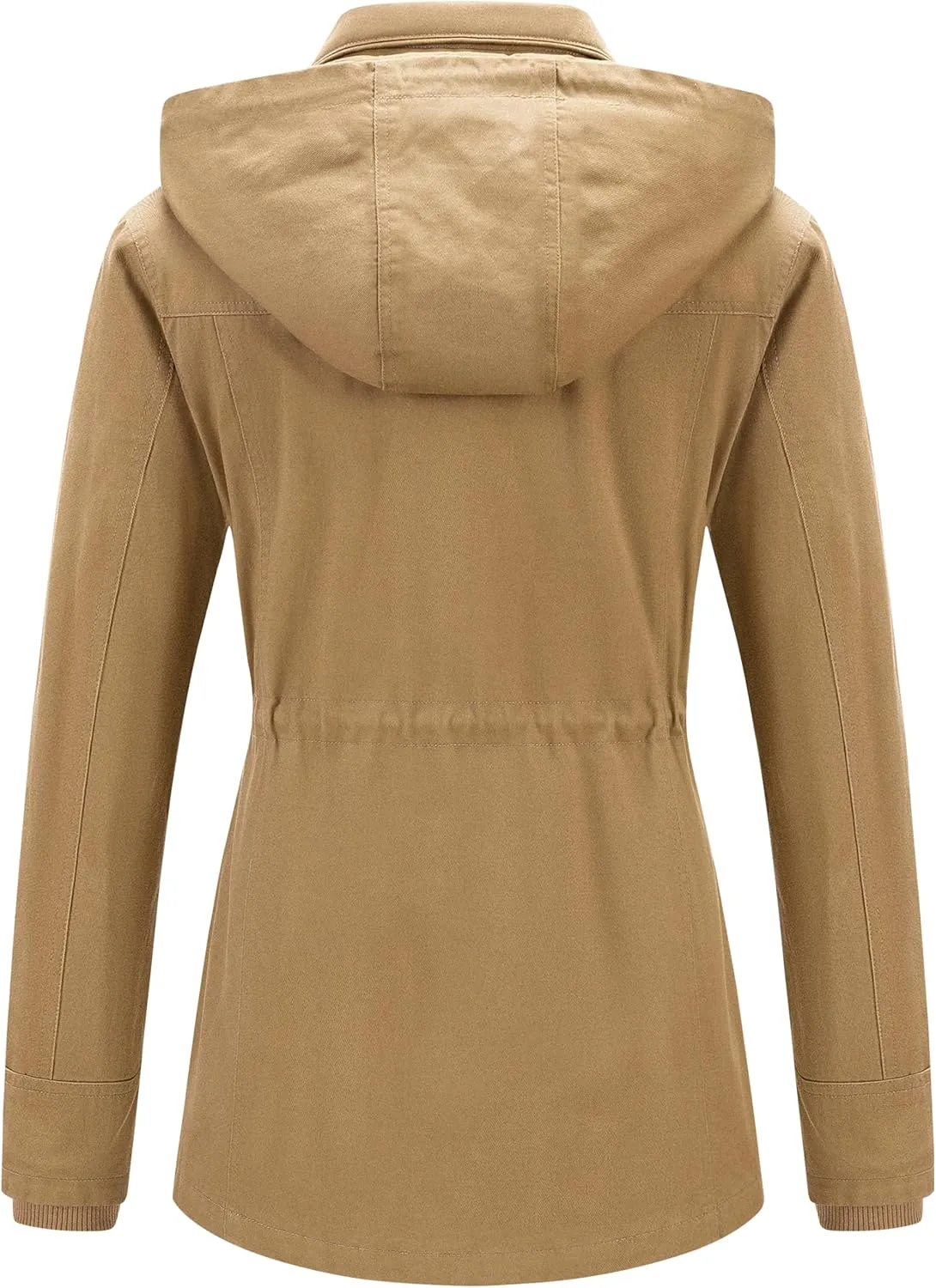 Pursky Women's Cotton Anorak Jacket Lightweight Casual Military Jackets Safari Utility Coats With Removable Hood