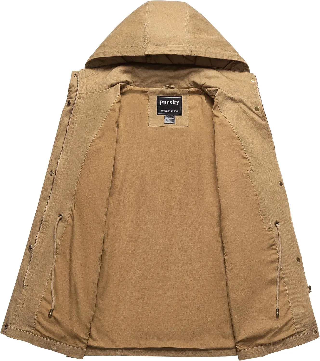 Pursky Women's Cotton Anorak Jacket Lightweight Casual Military Jackets Safari Utility Coats With Removable Hood