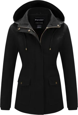 Pursky Women's Cotton Anorak Jacket Lightweight Casual Military Jackets Safari Utility Coats With Removable Hood