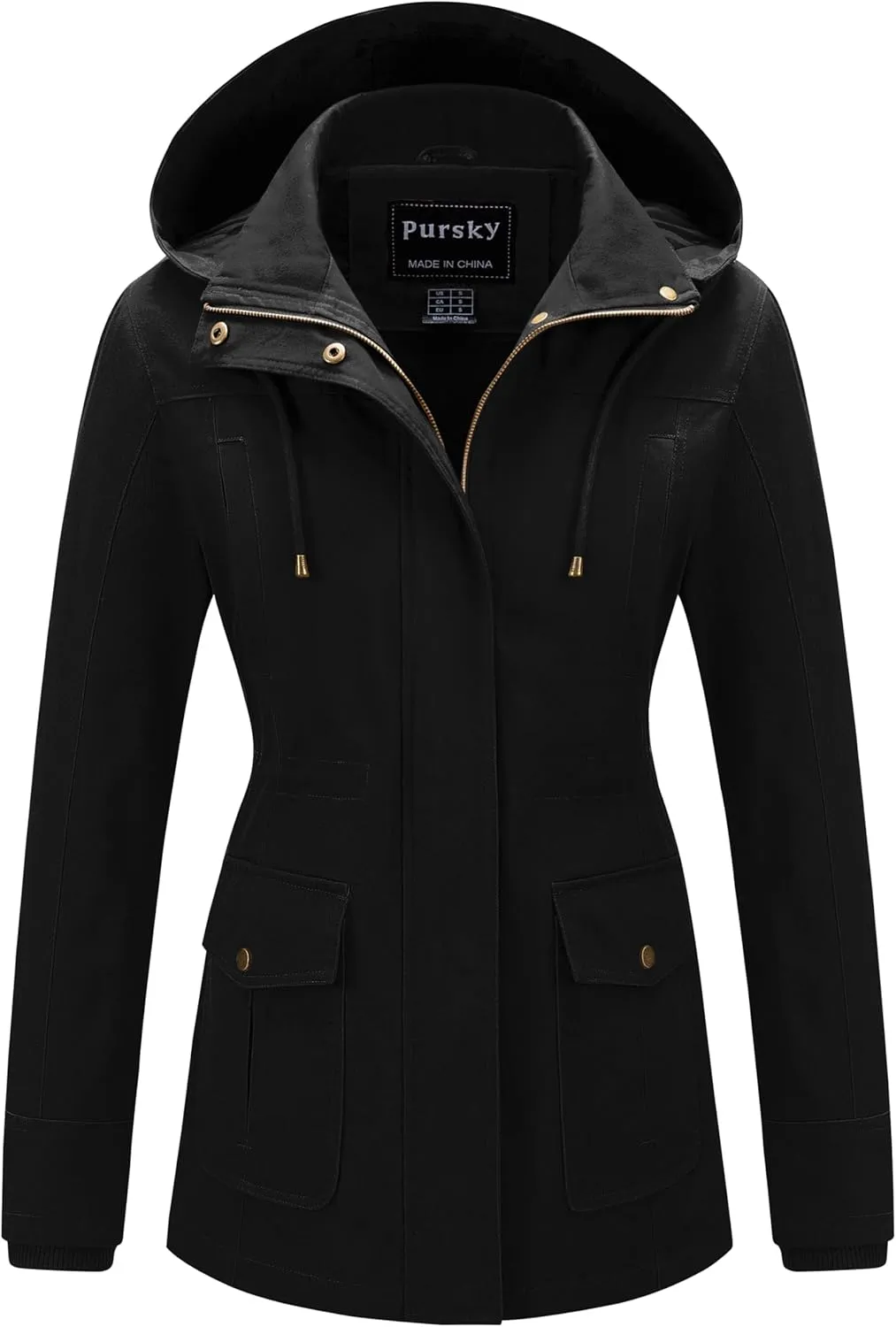 Pursky Women's Cotton Anorak Jacket Lightweight Casual Military Jackets Safari Utility Coats With Removable Hood