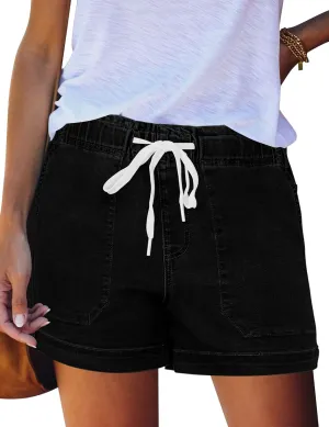 QACOHU Women's 2025 Casual Summer Denim Shorts Mid Waisted Stretchy Ripped Jean Shorts Casual Shorts