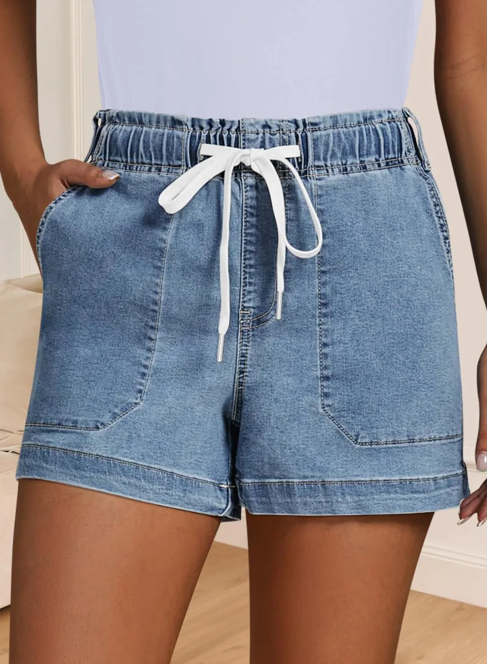 QACOHU Women's 2025 Casual Summer Denim Shorts Mid Waisted Stretchy Ripped Jean Shorts Casual Shorts