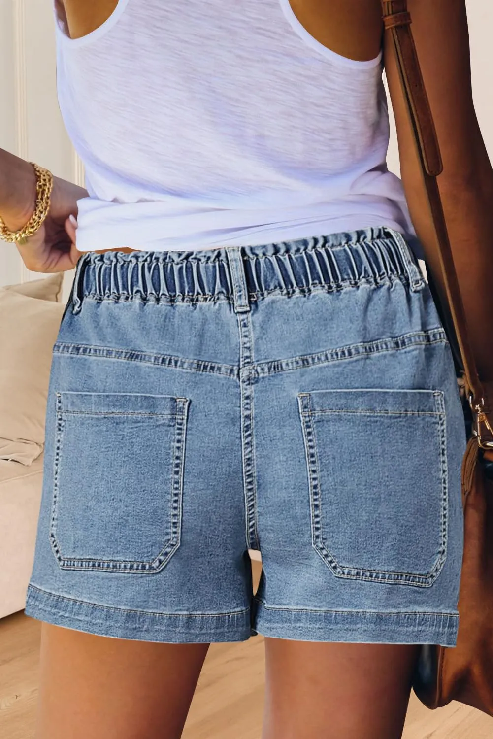 QACOHU Women's 2025 Casual Summer Denim Shorts Mid Waisted Stretchy Ripped Jean Shorts Casual Shorts