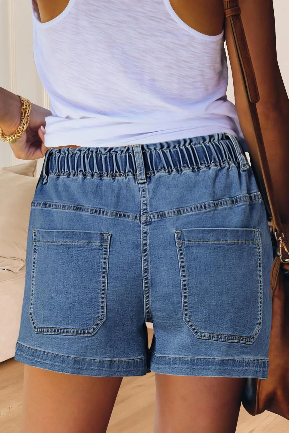 QACOHU Women's 2025 Casual Summer Denim Shorts Mid Waisted Stretchy Ripped Jean Shorts Casual Shorts