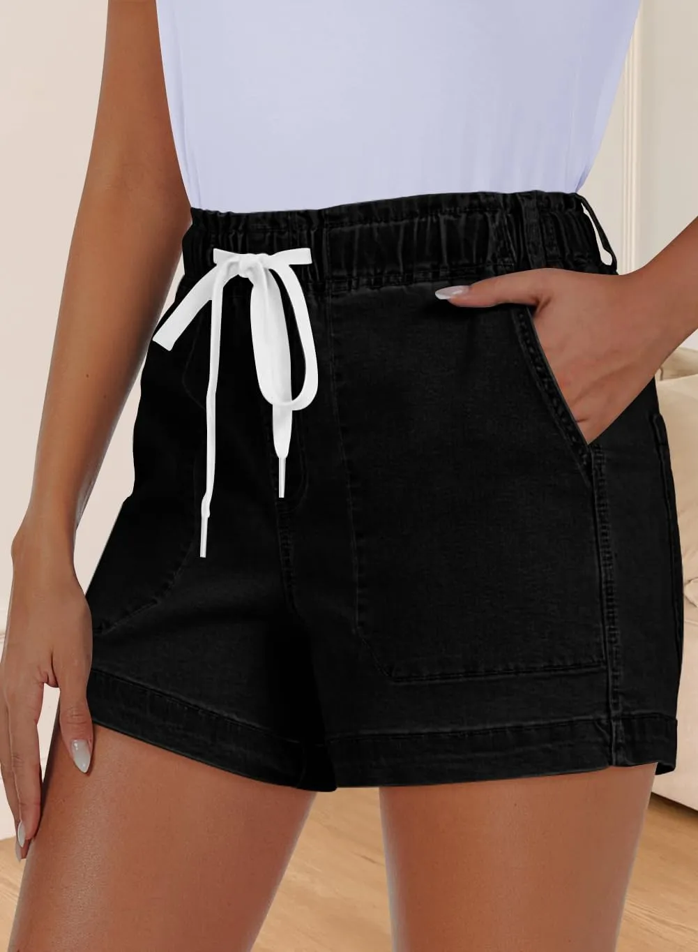 QACOHU Women's 2025 Casual Summer Denim Shorts Mid Waisted Stretchy Ripped Jean Shorts Casual Shorts