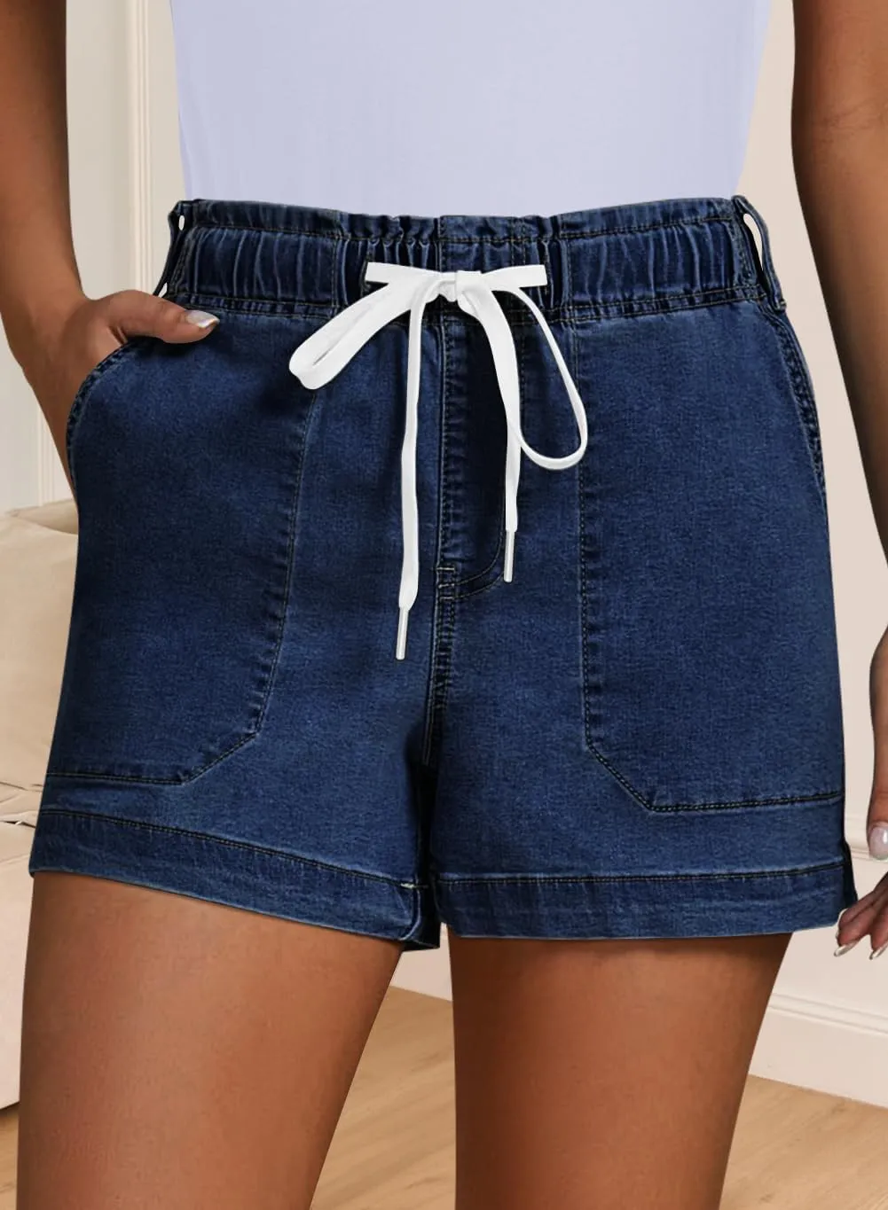 QACOHU Women's 2025 Casual Summer Denim Shorts Mid Waisted Stretchy Ripped Jean Shorts Casual Shorts