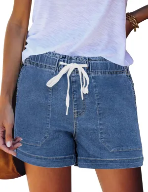 QACOHU Women's 2025 Casual Summer Denim Shorts Mid Waisted Stretchy Ripped Jean Shorts Casual Shorts