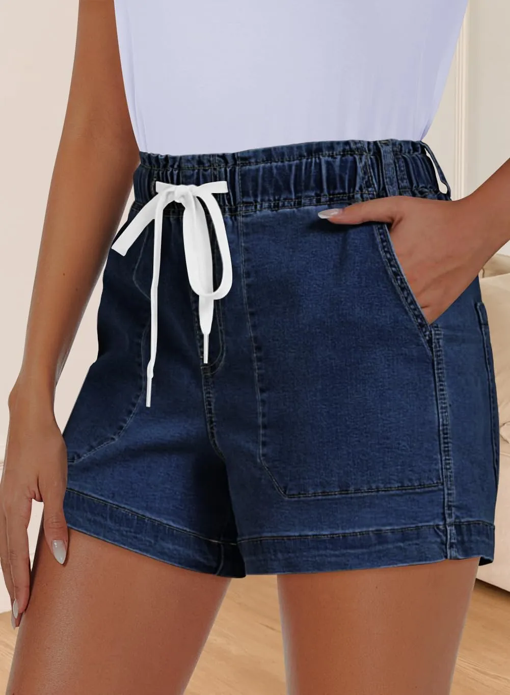 QACOHU Women's 2025 Casual Summer Denim Shorts Mid Waisted Stretchy Ripped Jean Shorts Casual Shorts