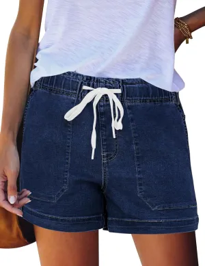 QACOHU Women's 2025 Casual Summer Denim Shorts Mid Waisted Stretchy Ripped Jean Shorts Casual Shorts