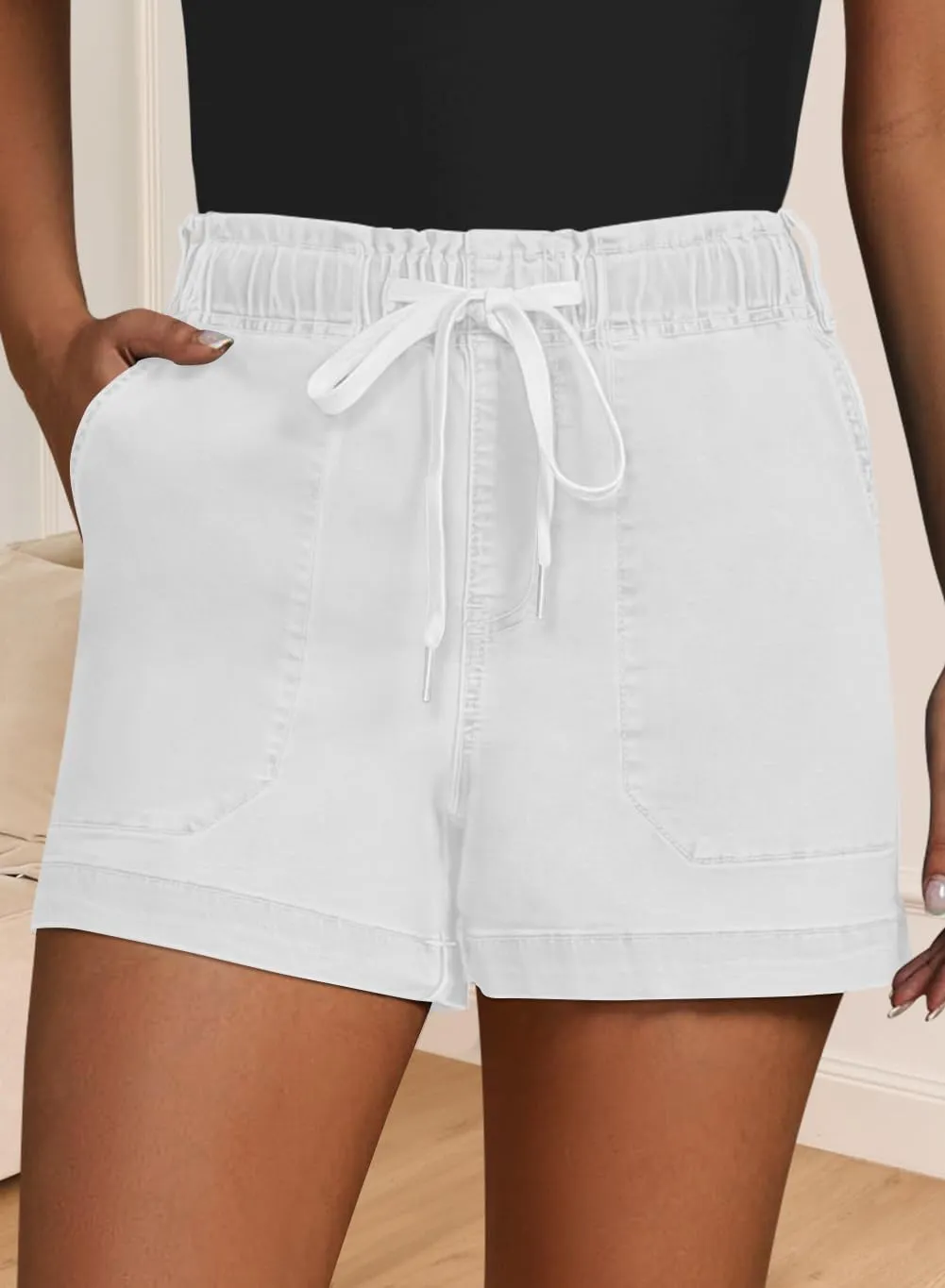 QACOHU Women's 2025 Casual Summer Denim Shorts Mid Waisted Stretchy Ripped Jean Shorts Casual Shorts