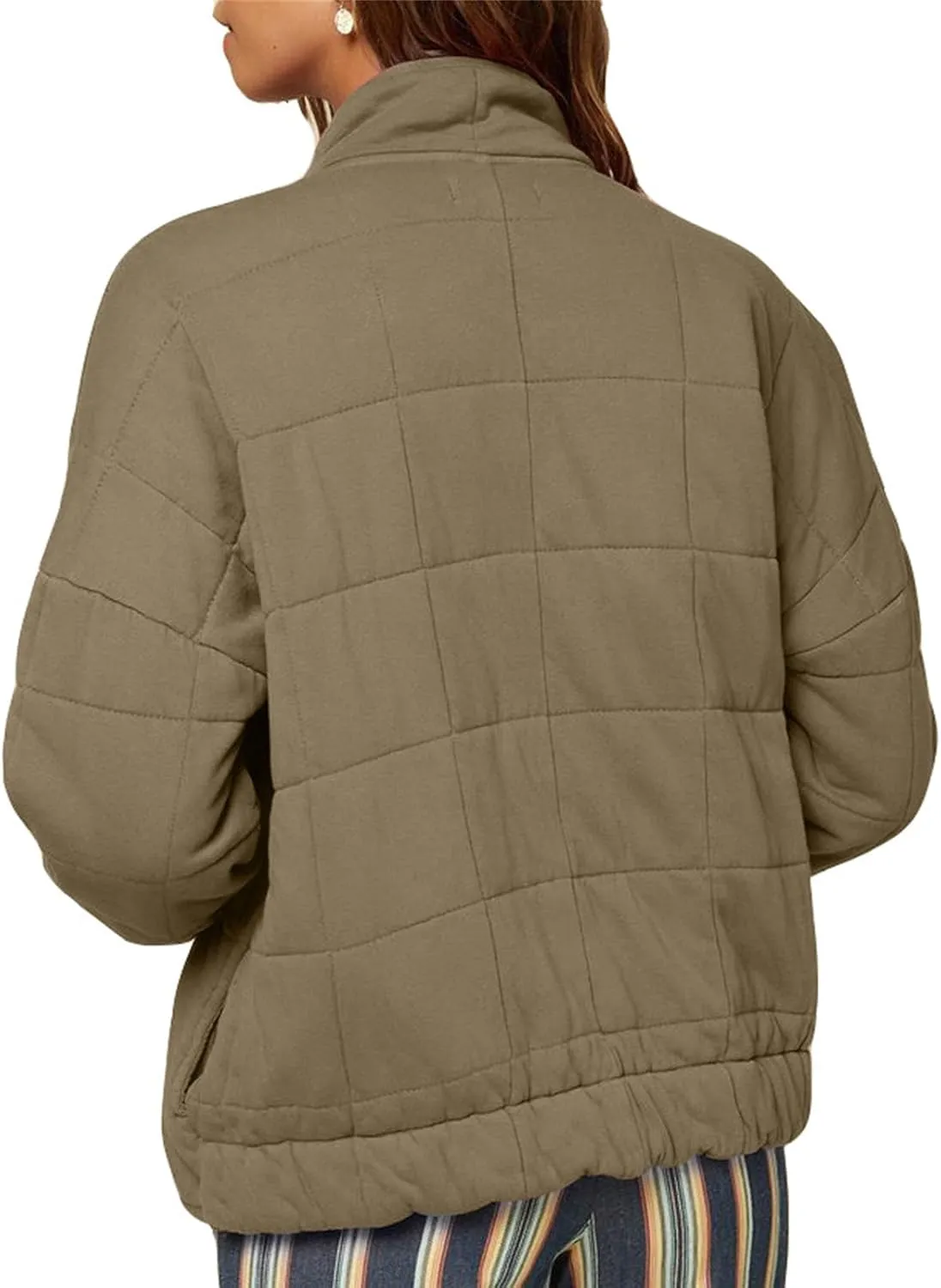 Quilted Jackets for Women Lightweight Down Coats Casual Packable Puffer Jackets Dolman Long Sleeve Winter Outwear