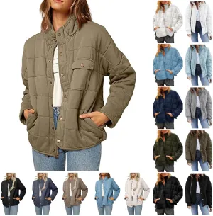 Quilted Jackets for Women Lightweight Down Coats Casual Packable Puffer Jackets Dolman Long Sleeve Winter Outwear