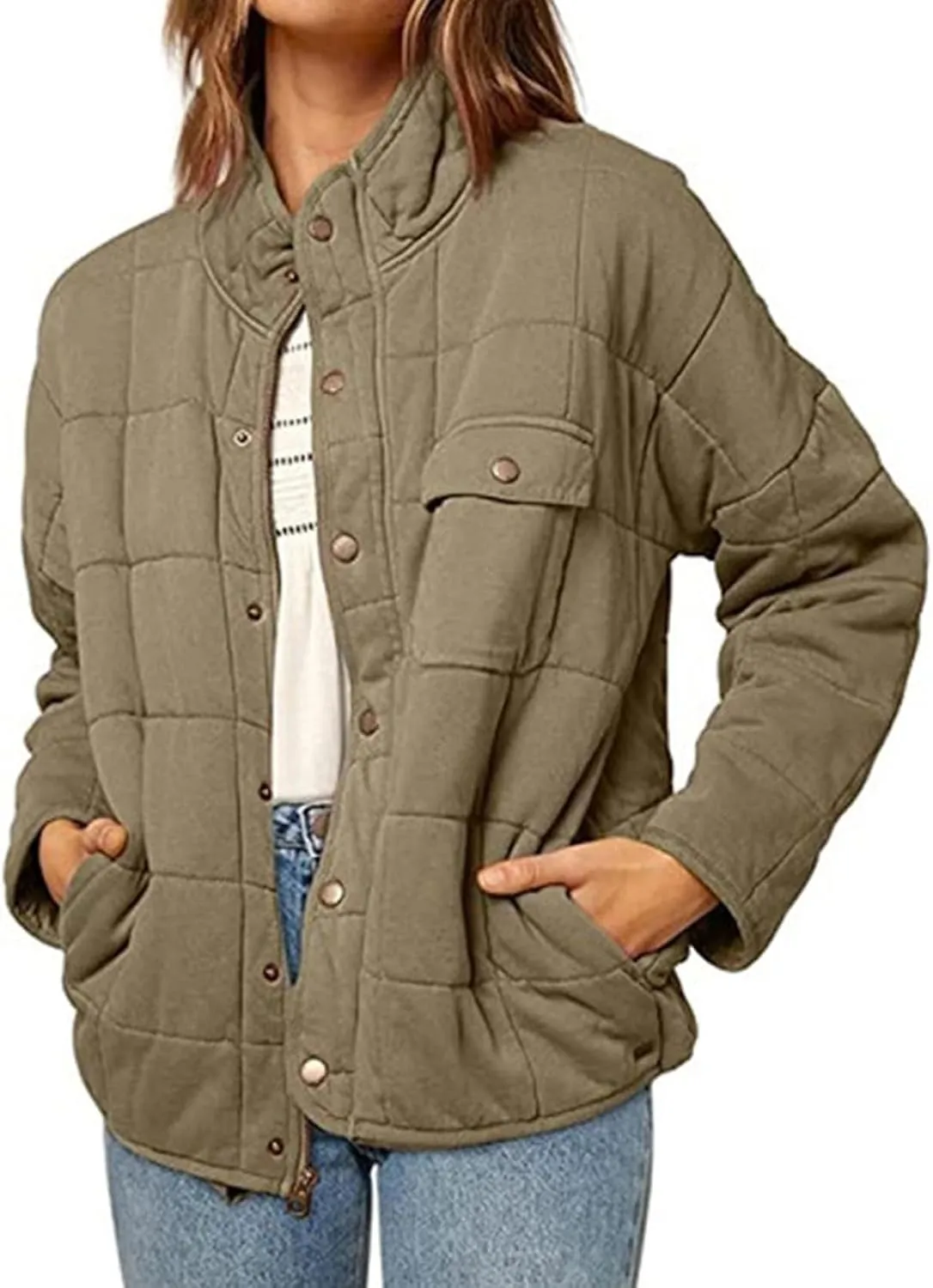 Quilted Jackets for Women Lightweight Down Coats Casual Packable Puffer Jackets Dolman Long Sleeve Winter Outwear