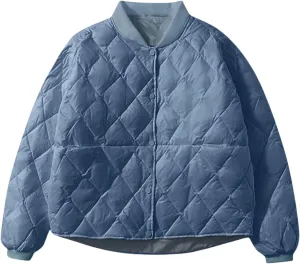 Quilted Jackets for Women Thick Long Sleeve Puffer Jackets Winter Lightweight Down Jacket Casual Zip Up Coat
