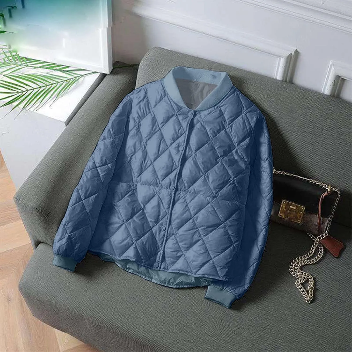 Quilted Jackets for Women Thick Long Sleeve Puffer Jackets Winter Lightweight Down Jacket Casual Zip Up Coat