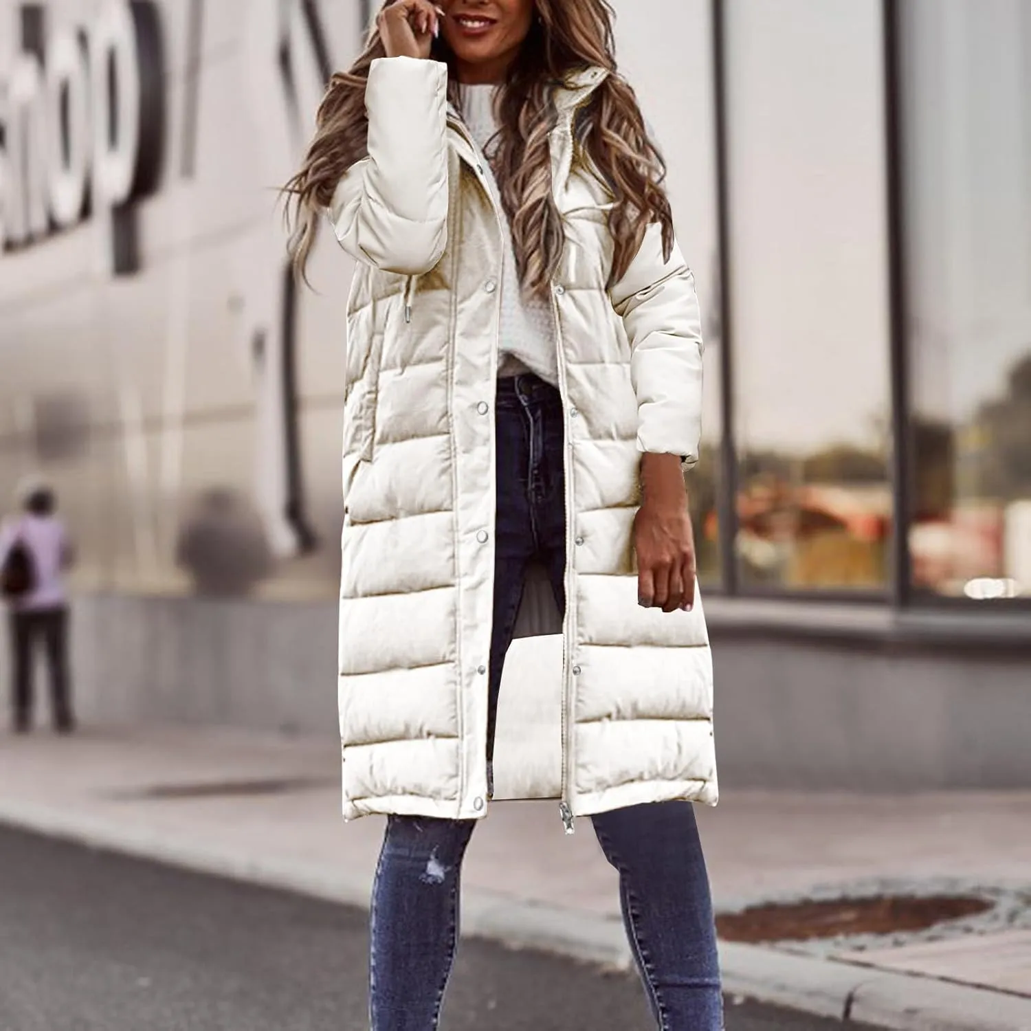 Quilted Lightweight Jackets for Women Warm Winter Coats Long Hooded Puffer Jackets Thickened Down Coats Outerwear