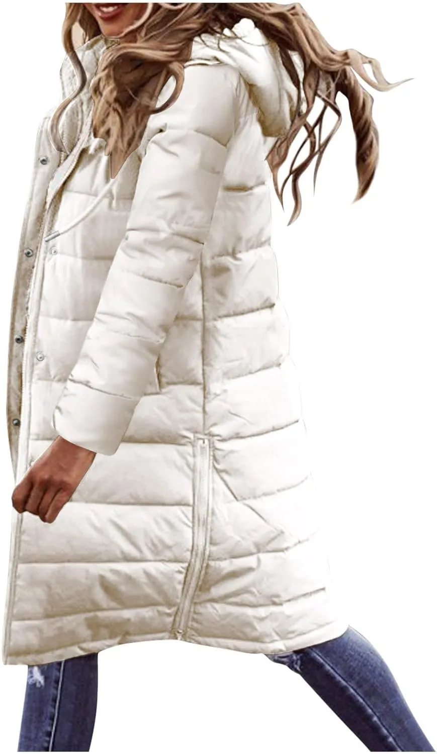 Quilted Lightweight Jackets for Women Warm Winter Coats Long Hooded Puffer Jackets Thickened Down Coats Outerwear
