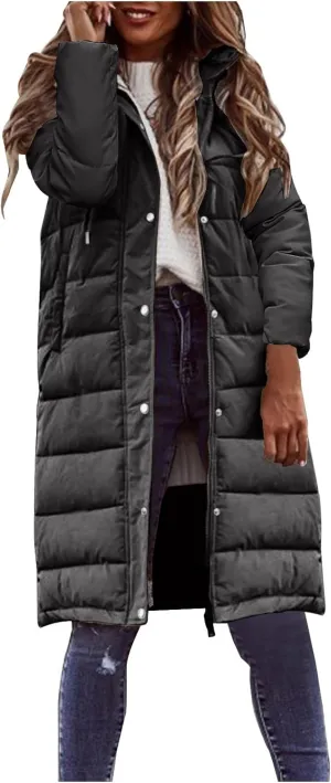 Quilted Lightweight Jackets for Women Warm Winter Coats Long Hooded Puffer Jackets Thickened Down Coats Outerwear