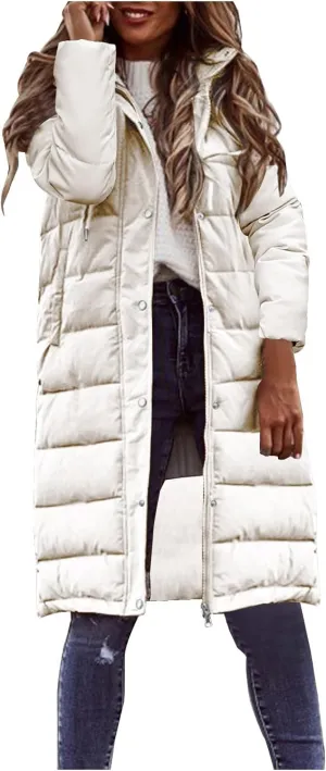 Quilted Lightweight Jackets for Women Warm Winter Coats Long Hooded Puffer Jackets Thickened Down Coats Outerwear