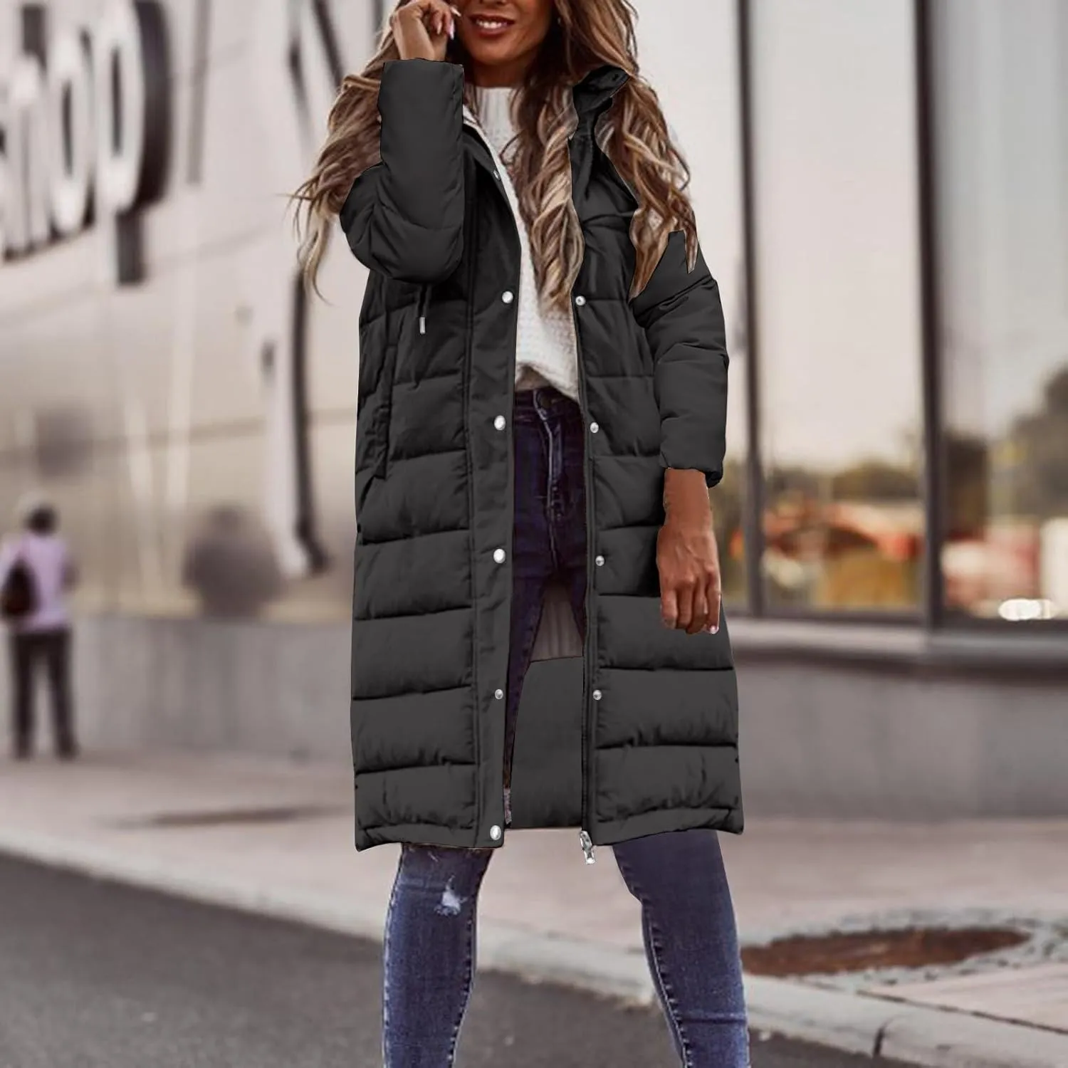 Quilted Lightweight Jackets for Women Warm Winter Coats Long Hooded Puffer Jackets Thickened Down Coats Outerwear