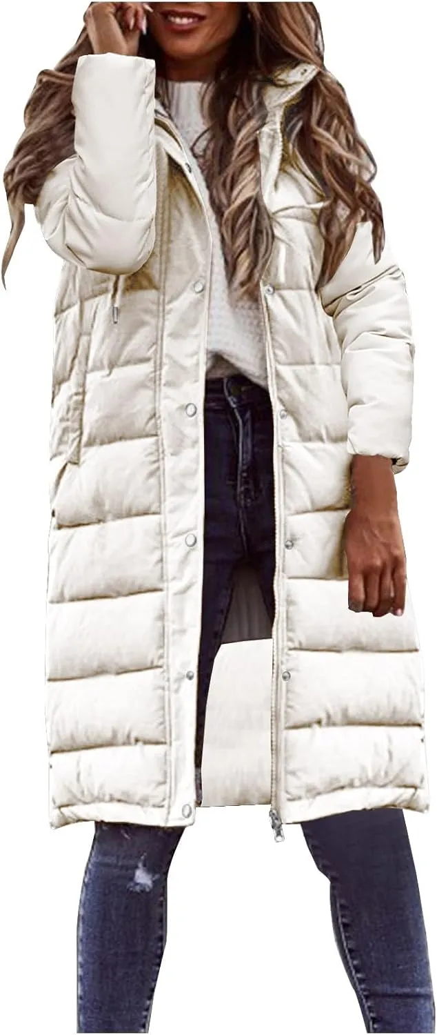 Quilted Lightweight Jackets for Women Warm Winter Coats Long Hooded Puffer Jackets Thickened Down Coats Outerwear