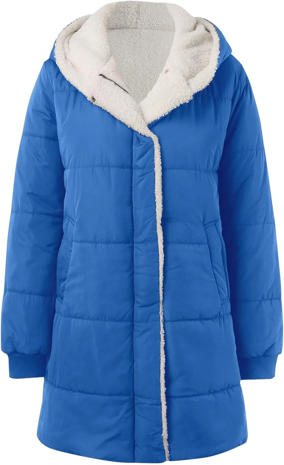 Quilted Puffer Jacket for Women Lined Fleece Coat Loose Fit Long Sleeve Hood Overcoat 2024 Temperament Cardigan Coats