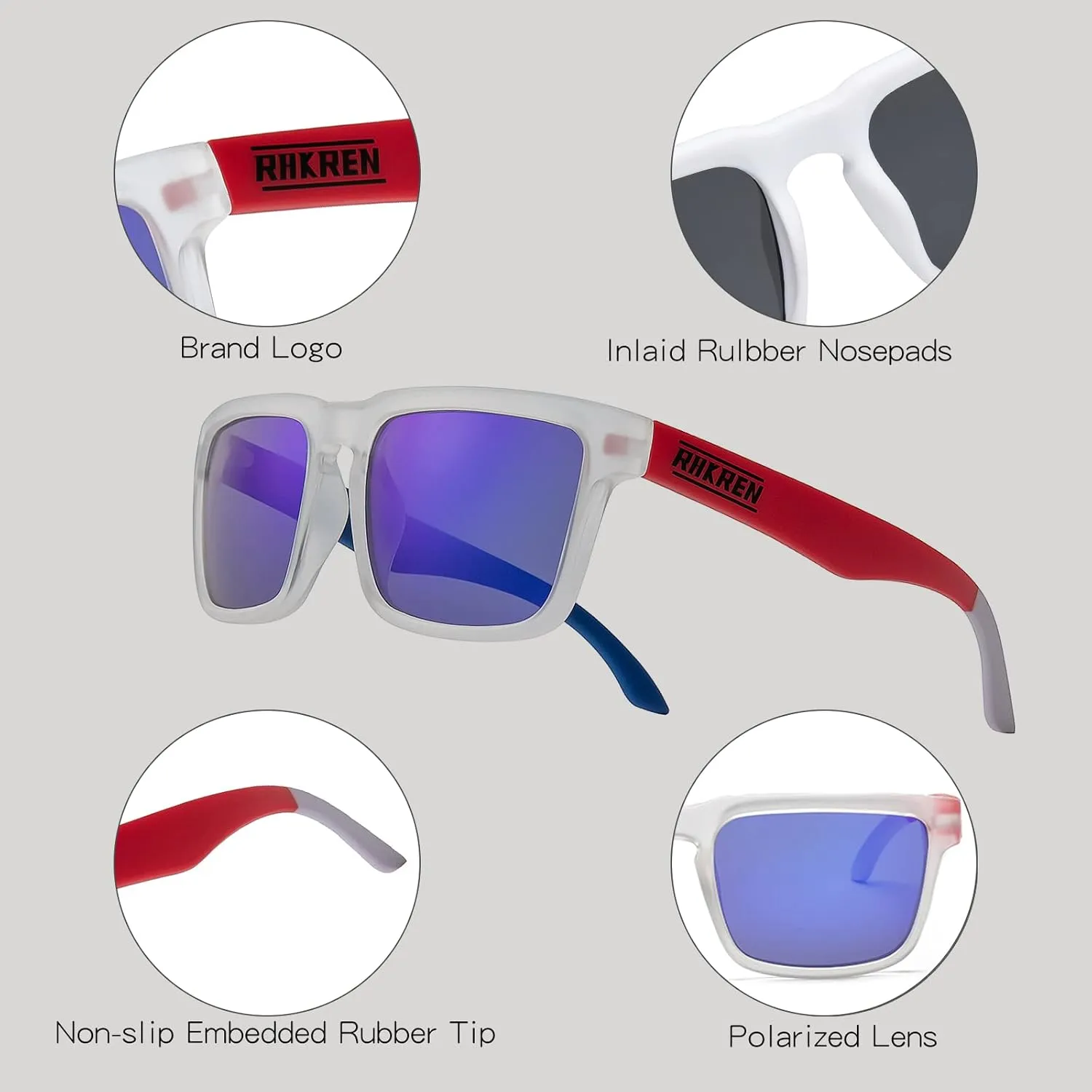 RAKREN Retro Polarized Sunglasses Men Women,Square Sunglasses for Men Driving Sport Shades UV400 Protection