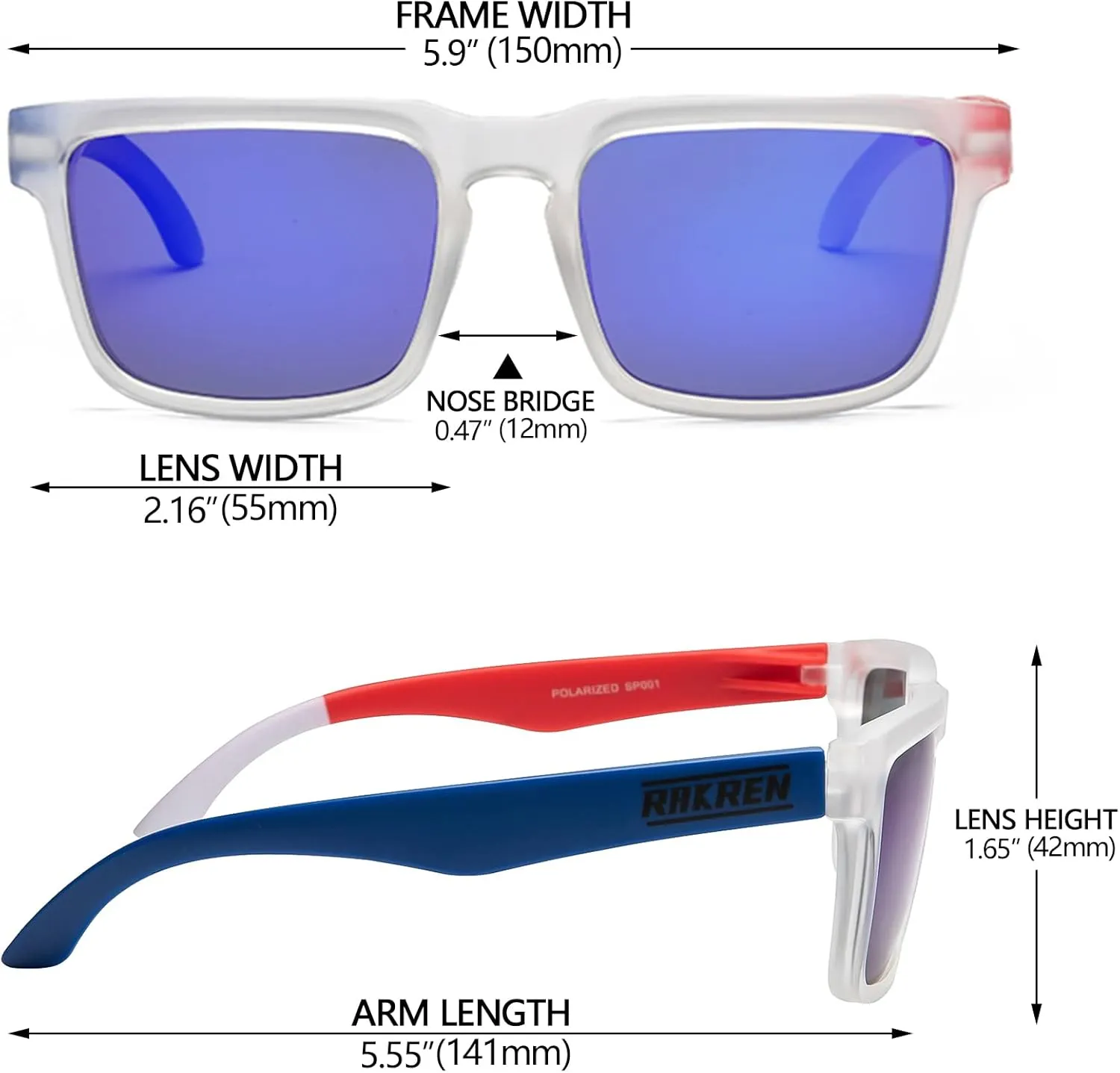 RAKREN Retro Polarized Sunglasses Men Women,Square Sunglasses for Men Driving Sport Shades UV400 Protection