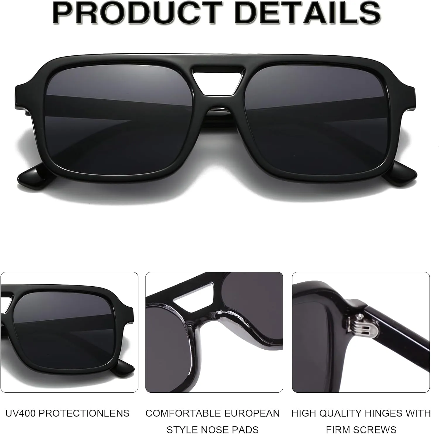 Retro Square Aviator Sunglasses for Women Men 70s Tinted Square Aviator Sun Glasses Trendy Classic Shades