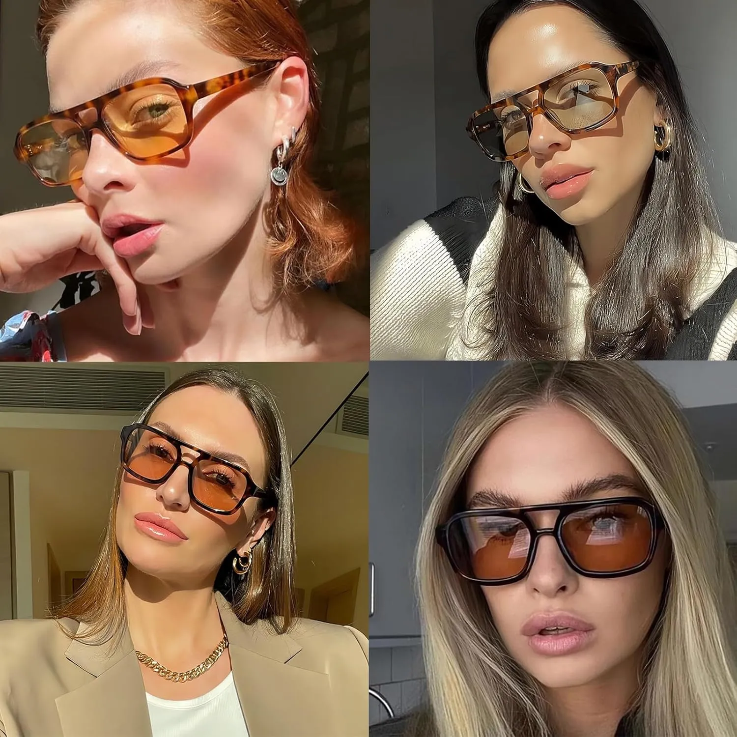 Retro Square Aviator Sunglasses for Women Men 70s Tinted Square Aviator Sun Glasses Trendy Classic Shades