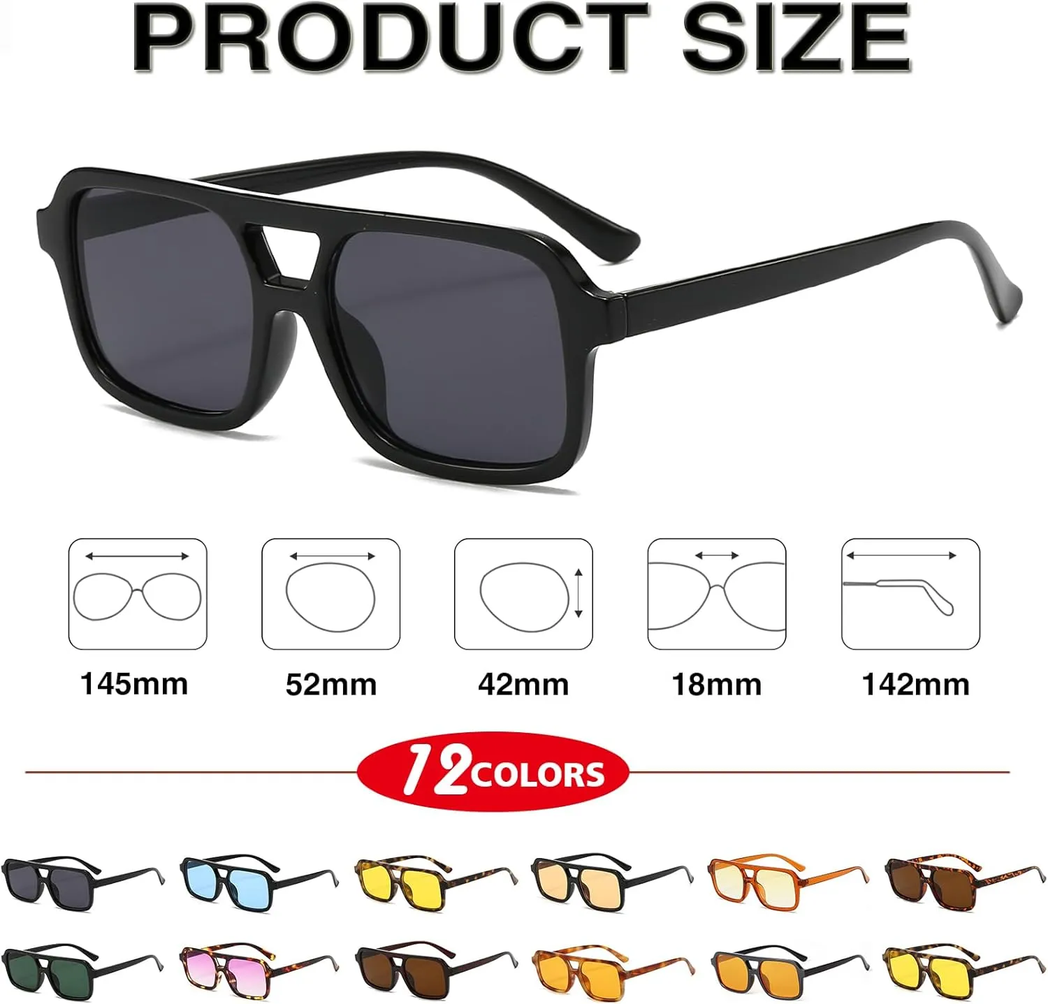 Retro Square Aviator Sunglasses for Women Men 70s Tinted Square Aviator Sun Glasses Trendy Classic Shades