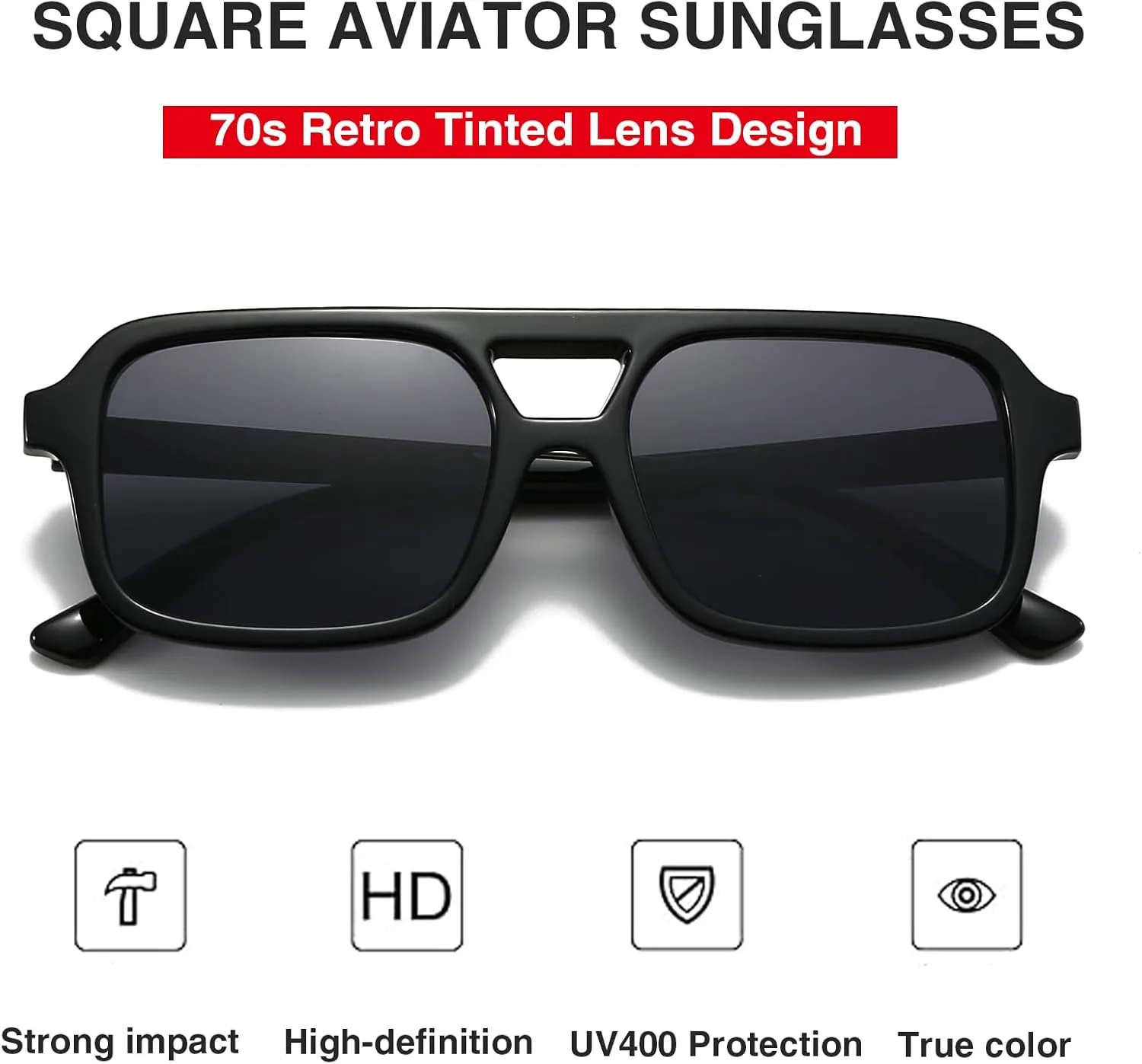 Retro Square Aviator Sunglasses for Women Men 70s Tinted Square Aviator Sun Glasses Trendy Classic Shades