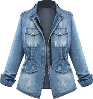 RMXEi Plus Size Casual Womens Ladies Denim Oversize Jeans Chain Jacket Pocket Coat