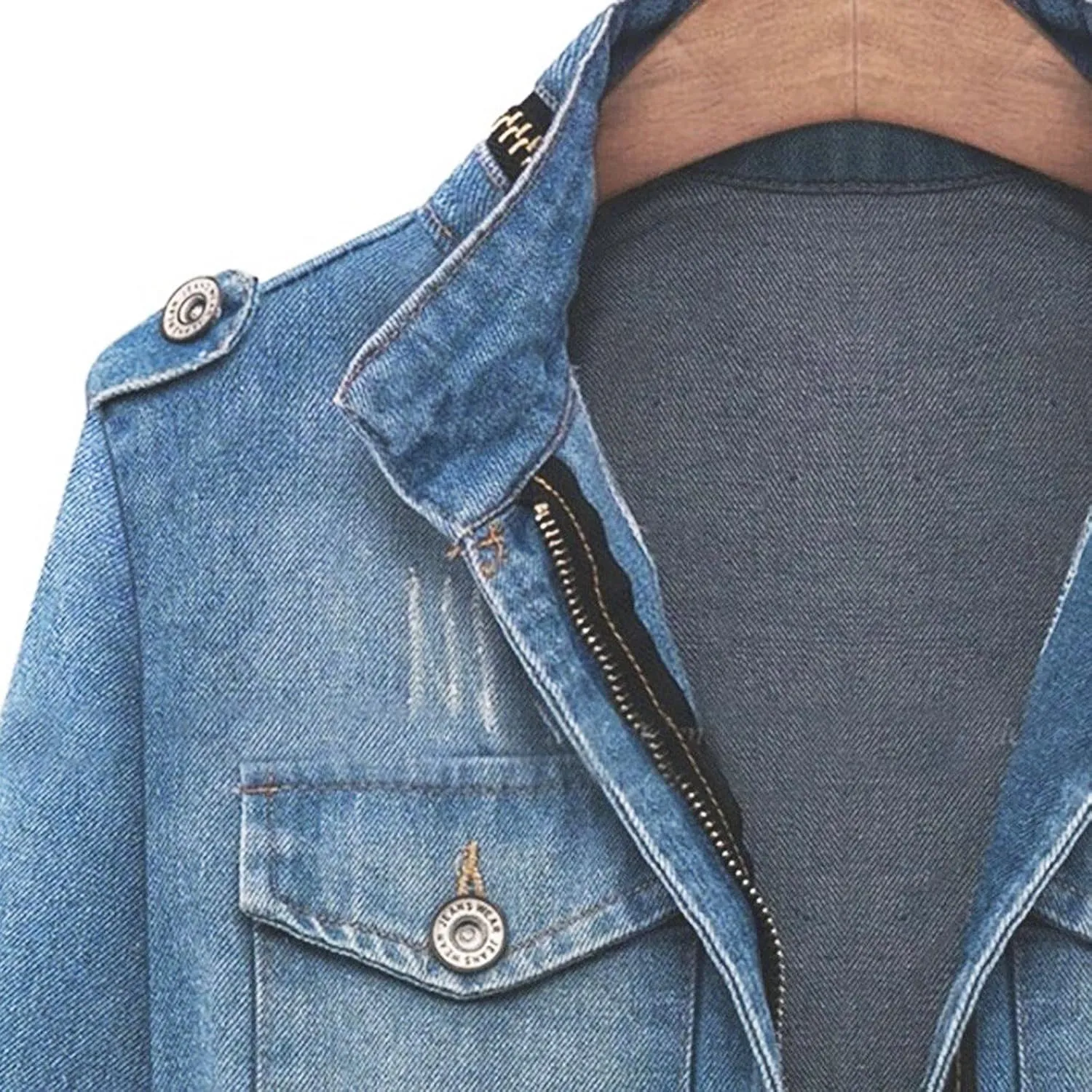 RMXEi Plus Size Casual Womens Ladies Denim Oversize Jeans Chain Jacket Pocket Coat
