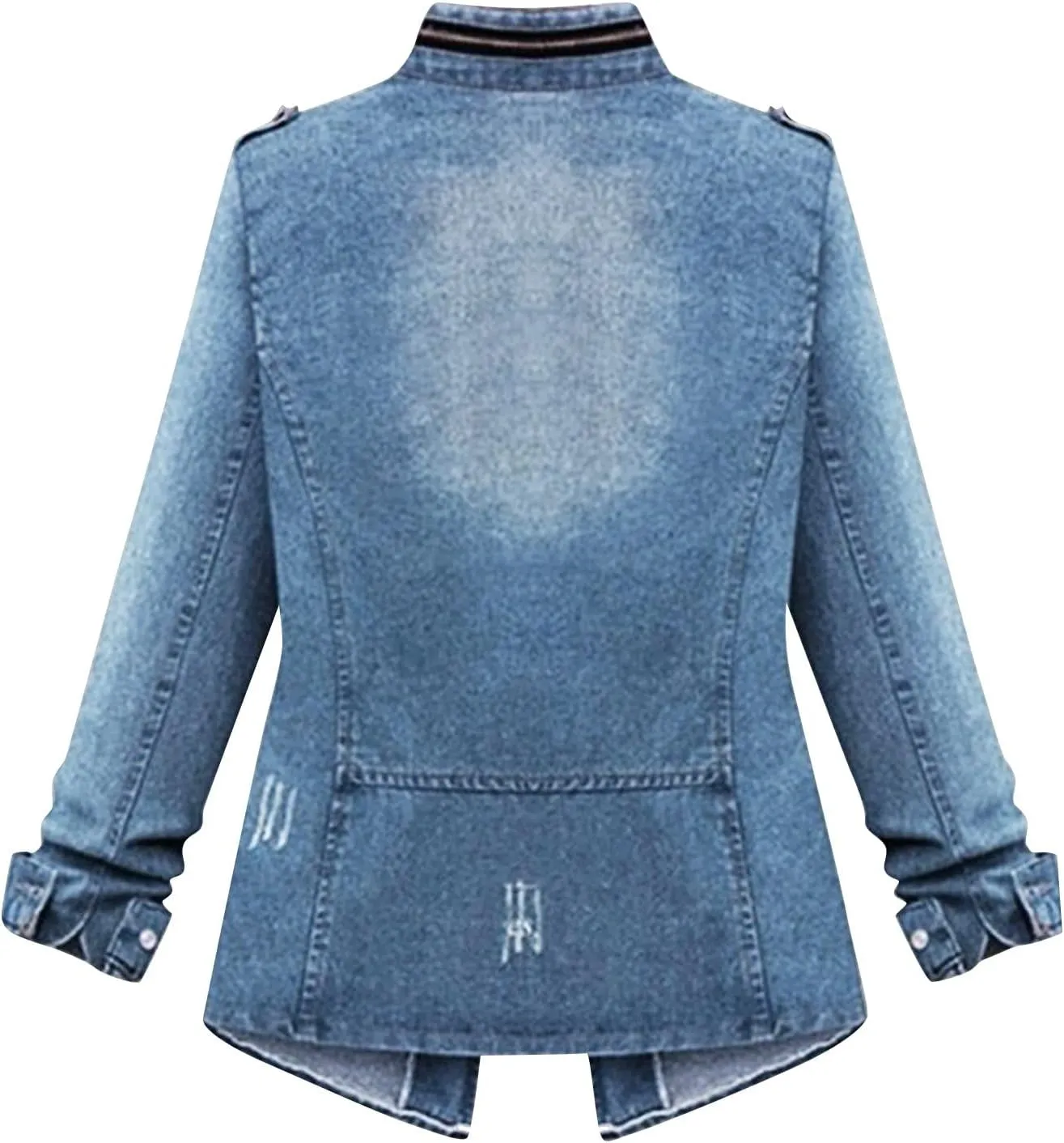 RMXEi Plus Size Casual Womens Ladies Denim Oversize Jeans Chain Jacket Pocket Coat