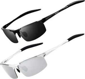 RONSOU Men Sport Al-Mg Polarized Sunglasses Unbreakable for Driving Cycling Fishing Golf
