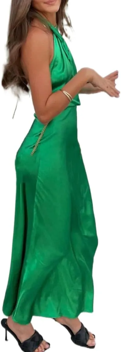 Satin Silk Slip Maxi Dress for Wedding Guest Women Bodycon Strapless Off Shoulder Midi Tube Dresses